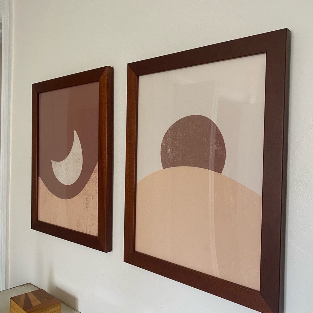Moon and Sun art prints 12x16” (2 prints included with solid wood frames)